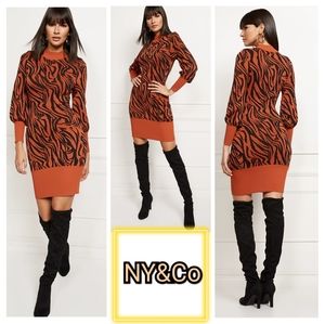 NY&Co Zebra-Print Ribbed Hem Sweater Dress
